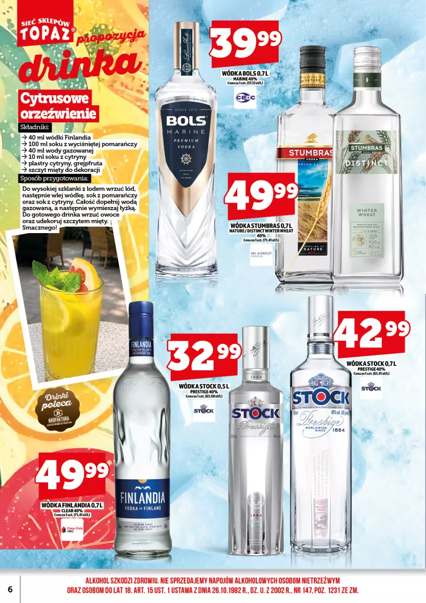 Gazetka promocyjna Topaz - Gazetka - ważna 01.08 do 16.08.2026 - strona 8 - produkty: Bols, Cytryny, Finlandia, Grejpfrut, Inka, Lanki, Owoce, Sok, Stock, Wódka