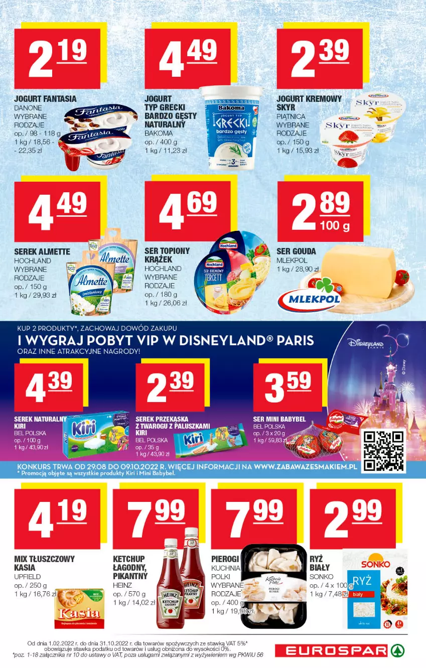 Gazetka promocyjna Spar - EuroSpar - ważna 25.09 do 05.10.2022 - strona 3 - produkty: Almette, Bakoma, Danone, Disney, Fa, Fanta, Gouda, Gra, Heinz, Hochland, Jogurt, Kasia, Ketchup, Kuchnia, Piątnica, Pierogi, Ryż, Ser, Serek, Sok, Sonko