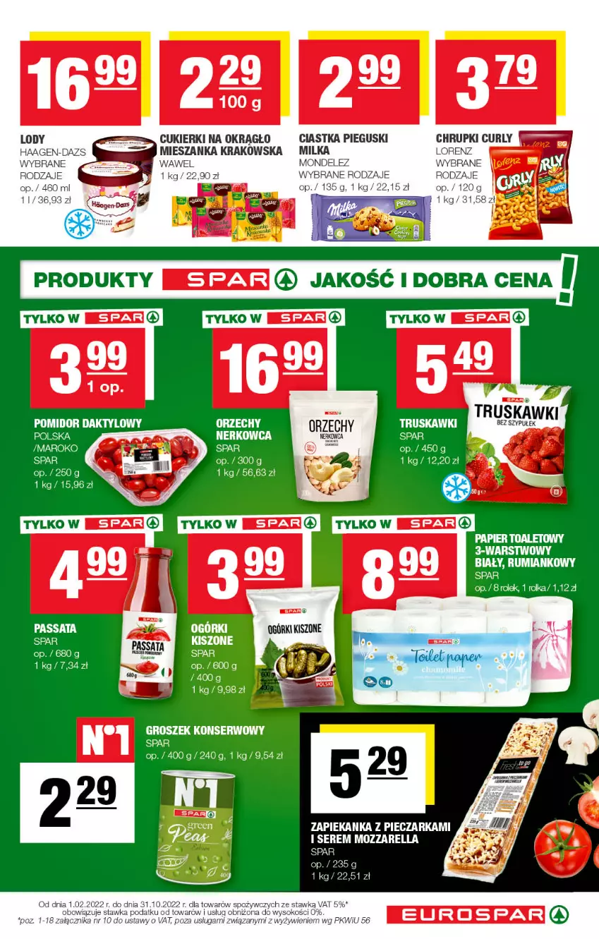 Gazetka promocyjna Spar - EuroSpar - ważna 25.09 do 05.10.2022 - strona 7 - produkty: Chrupki, Ciastka, Cukier, Cukierki, Groszek, Lody, Lorenz, Milka, Mozzarella, Papier, Papier toaletowy, Piec, Pieczarka, Rum, Ser, Truskawki, Wawel, Zapiekanka