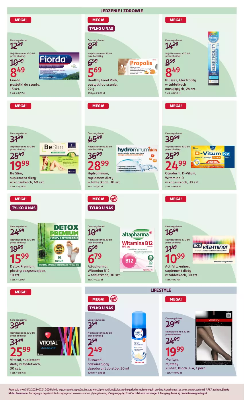 Gazetka promocyjna Rossmann - 31 grudnia - ważna 31.12.2025 do 07.01.2026 - strona 16 - produkty: D-Vitum, Dezodorant, Fa, Fiorda, Lack, Marilyn, Mus, Oleo, Oleofarm, Pastylki, Rajstopy, Suplement diety, Tablet, Top, Vita-Min, Zdrowie
