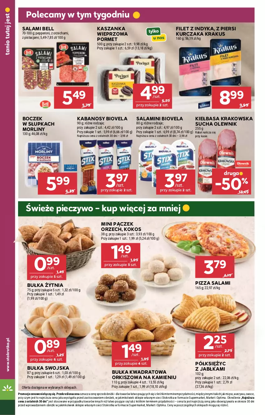 Gazetka promocyjna Stokrotka - Express - ważna 11.06 do 17.06.2026 - strona 16 - produkty: Bell, Boczek, Bułka, Jabłka, Kabanos, Kasza, Kaszanka, Kiełbasa, Kiełbasa krakowska, Kokos, Krakus, Kurczak, Mięso, Morliny, Olewnik, Optima, Owoce, Pączek, Piec, Pieczywo, Pizza, Por, Salami, Warzywa