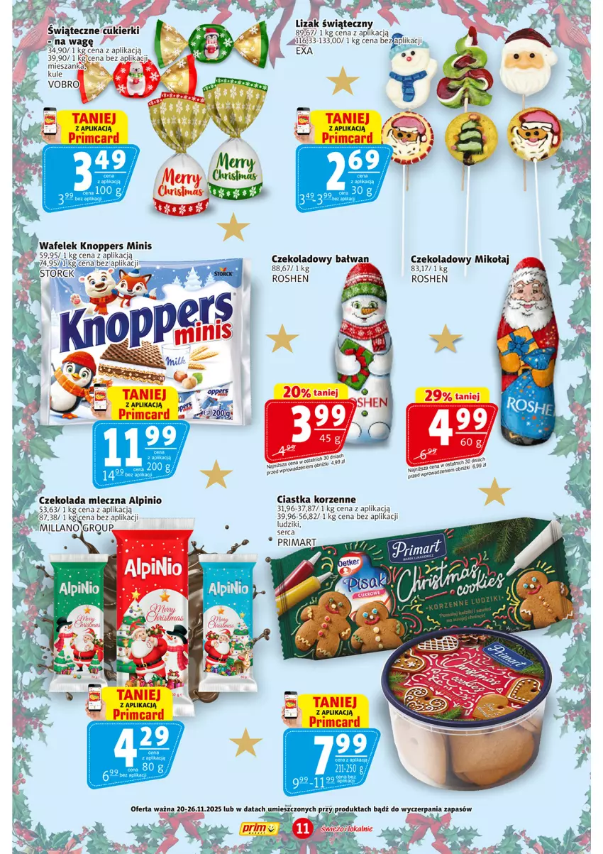 Gazetka promocyjna Prim Market - ważna 20.11 do 26.11.2025 - strona 11 - produkty: Ciastka, Cukier, Cukierki, Czekolada, Czekolada mleczna, Knoppers, Wafelek