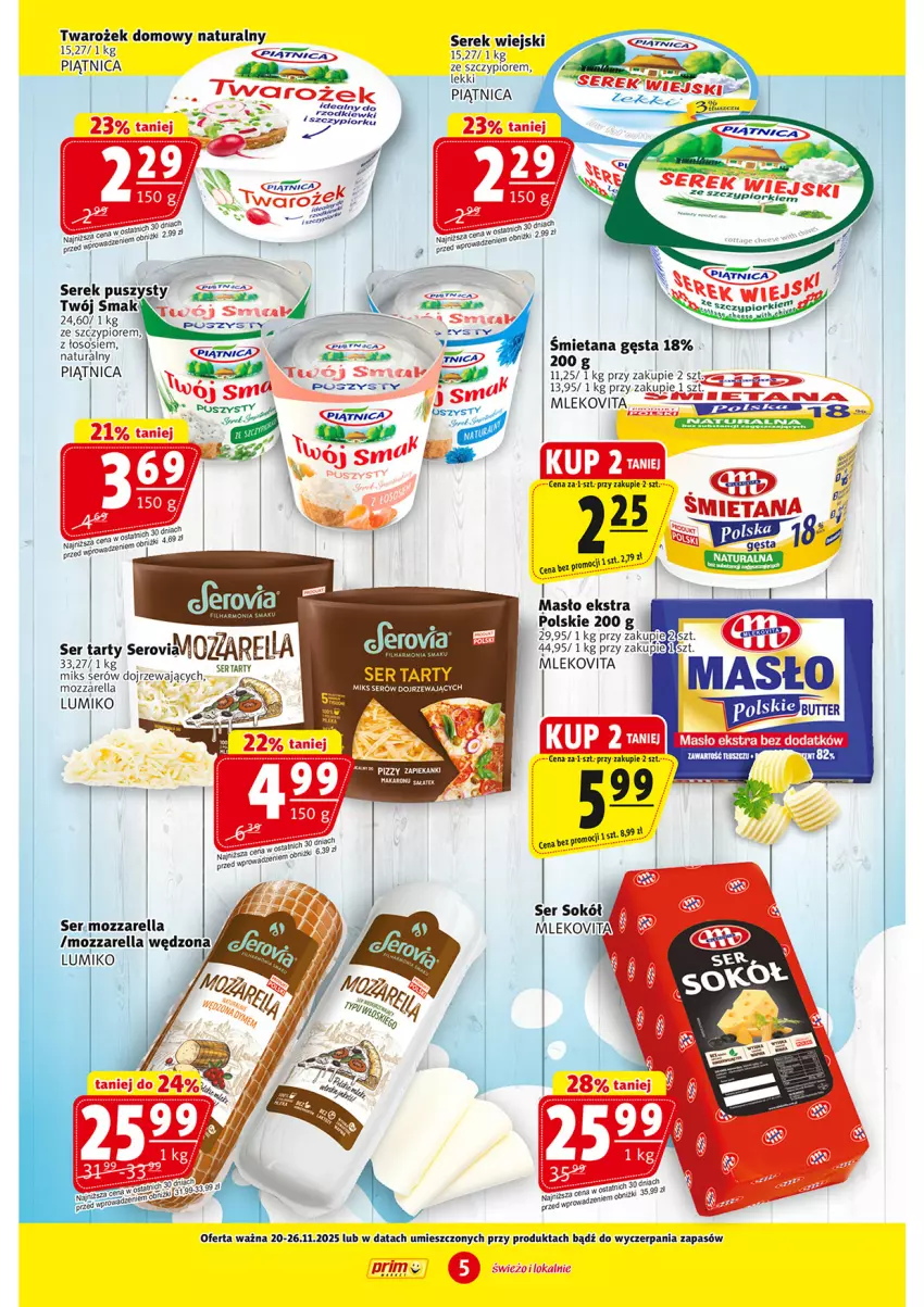 Gazetka promocyjna Prim Market - ważna 20.11 do 26.11.2025 - strona 5 - produkty: Masło, Mleko, Mlekovita, Mozzarella, Piątnica, Ser, Serek, Serek wiejski, Sos, Twój Smak