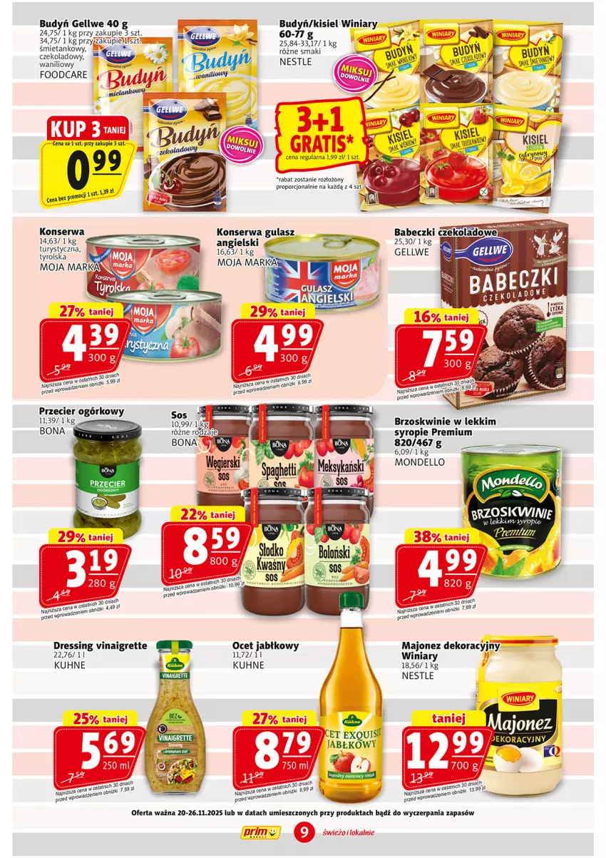 Gazetka promocyjna Prim Market - ważna 20.11 do 26.11.2025 - strona 9 - produkty: Brzoskwinie, Budyń, Dell, Dres, Kisiel, Majonez, Ocet, Por, Ser, Sos, Syrop, Winiary