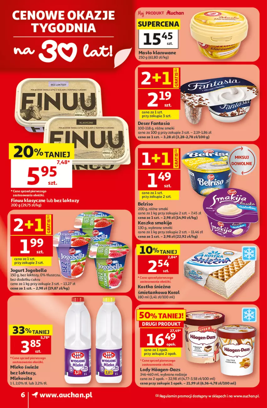 Gazetka promocyjna Auchan - 30 Lat Supermarket - ważna 18.06 do 24.06.2026 - strona 6 - produkty: Bell, Bella, Belriso, Deser, Fa, Fanta, Jogobella, Jogurt, Lody, Masło, Masło klarowane, Mleko, Mlekovita, Ser, Smakija, Vita C