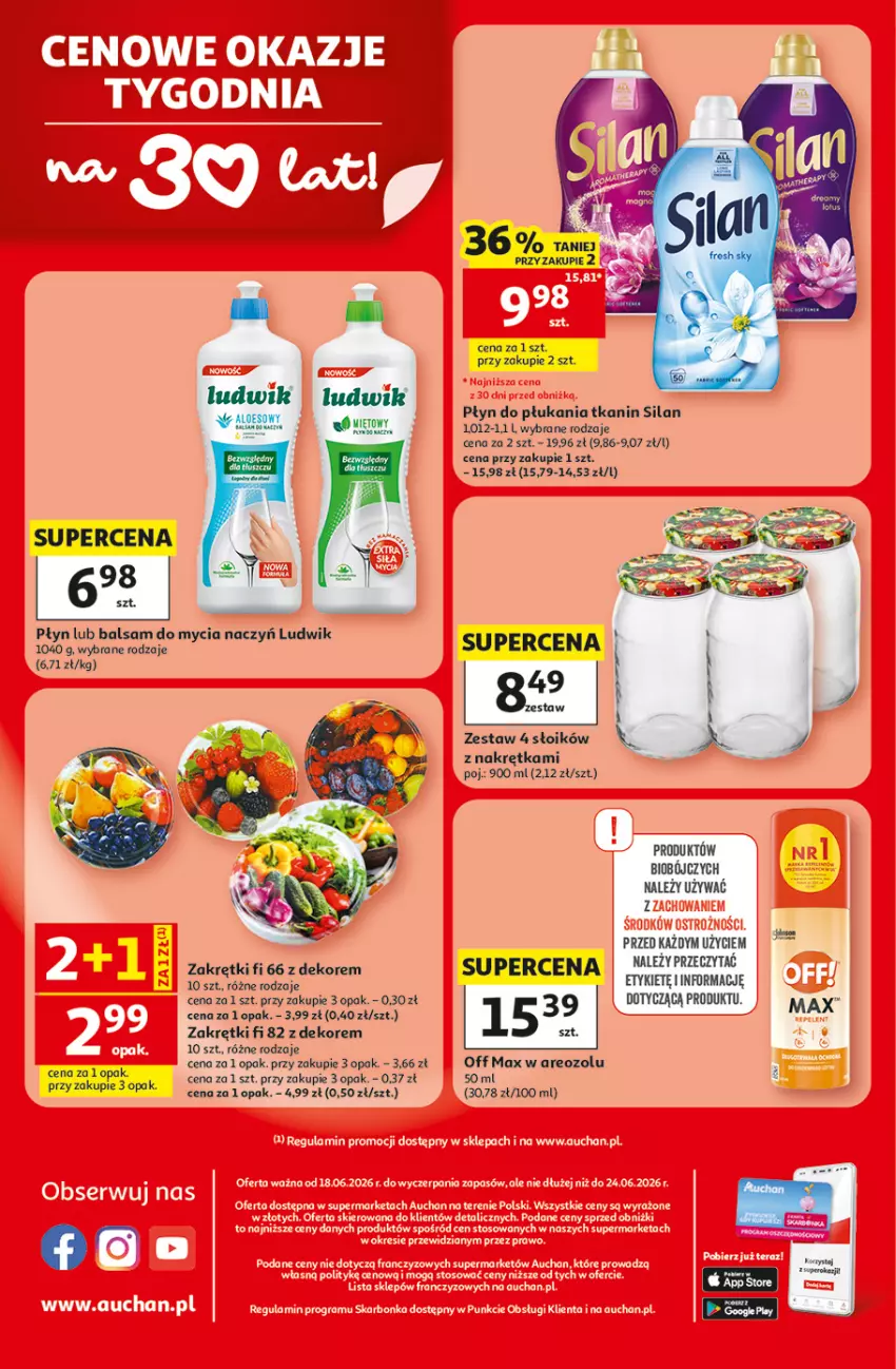 Gazetka promocyjna Auchan - 30 Lat Supermarket - ważna 18.06 do 24.06.2026 - strona 8 - produkty: Balsam do mycia naczyń, Do mycia naczyń, Kret, Ludwik, Płyn do płukania, Silan