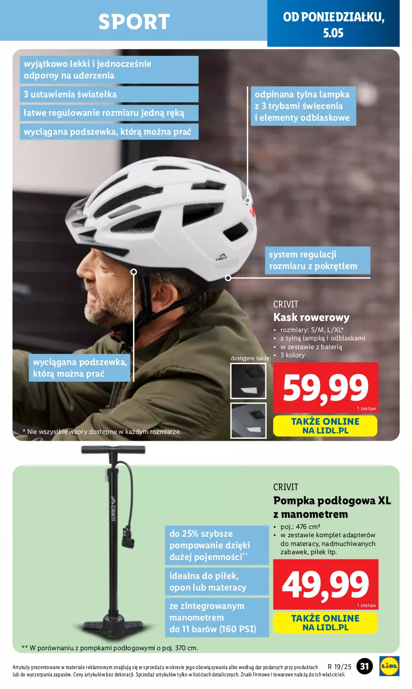 Gazetka promocyjna Lidl - GAZETKA - ważna 05.05 do 10.05.2025 - strona 33 - produkty: Kask, Materac, Pompka, Por, Rower, Ryba, Sport, Tera