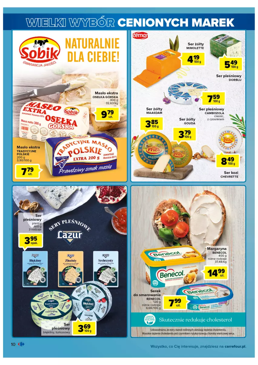 Gazetka promocyjna Carrefour - Gazetka Wielki wybór cenionych marek - ważna 01.03 do 12.03.2022 - strona 10 - produkty: Benecol, Gouda, Maasdam, Margaryna, Masło, Mimolette, Ser, Ser kozi, Ser pleśniowy, Sok, Tusz