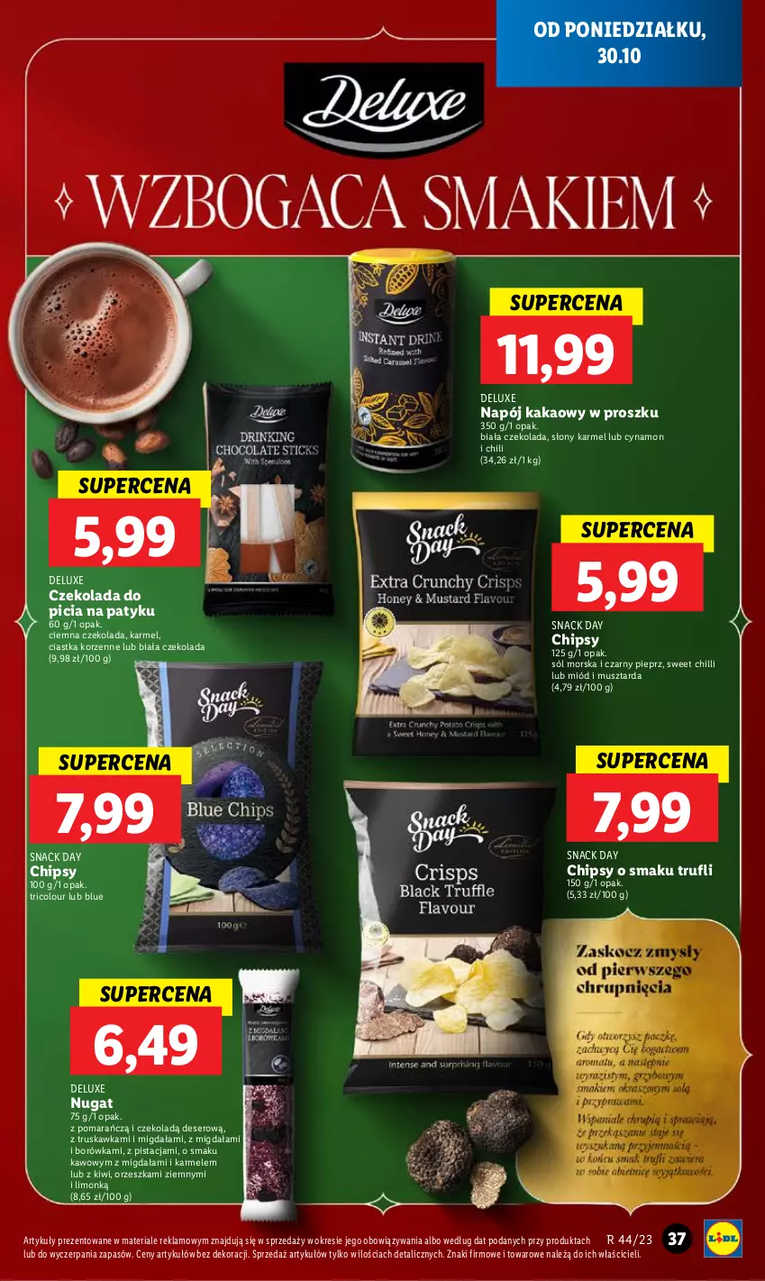 Gazetka promocyjna Lidl - GAZETKA - ważna 30.10 do 31.10.2023 - strona 51 - produkty: Borówka, Chipsy, Ciastka, Czekolada, Deser, Kakao, Kiwi, Miód, Mus, Musztarda, Napój, Pieprz, Ser, Sól