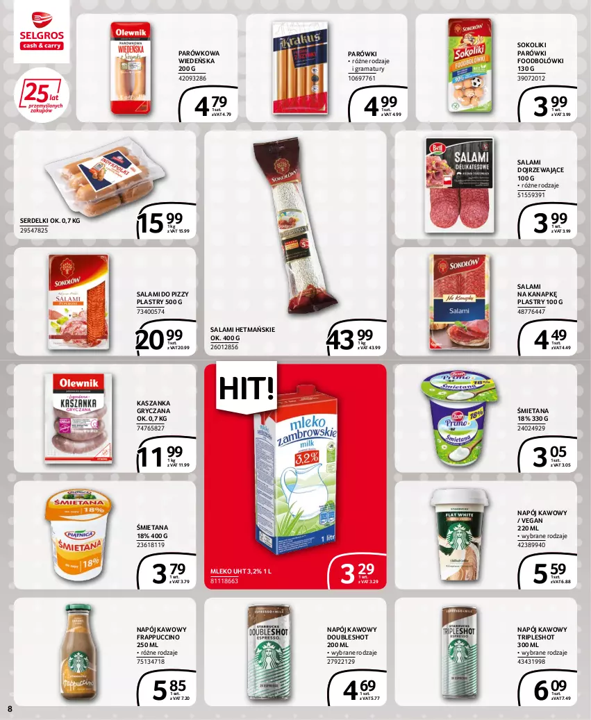 Gazetka promocyjna Selgros - Extra Oferta - ważna 14.07 do 27.07.2022 - strona 8 - produkty: Gra, Gry, Kasza, Kaszanka, Mleko, Napój, Parówki, Rama, Salami, Ser, Serdelki, Sok