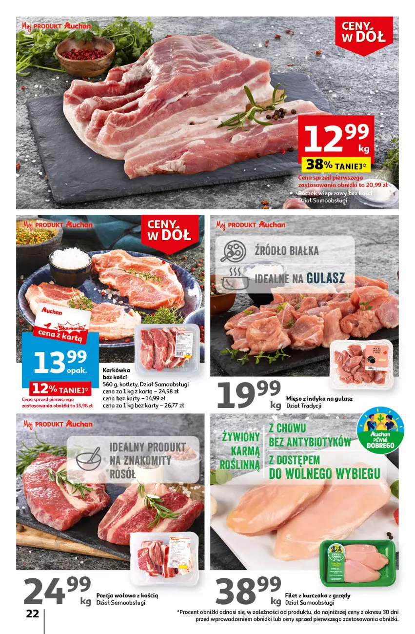Gazetka promocyjna Auchan - Gazetka Ceny w dół Część 3 Hipermarket Auchan - ważna 18.01 do 24.01.2024 - strona 22 - produkty: Kotlet, Kurczak, Mięso, Mięso z indyka, Por, Rosół