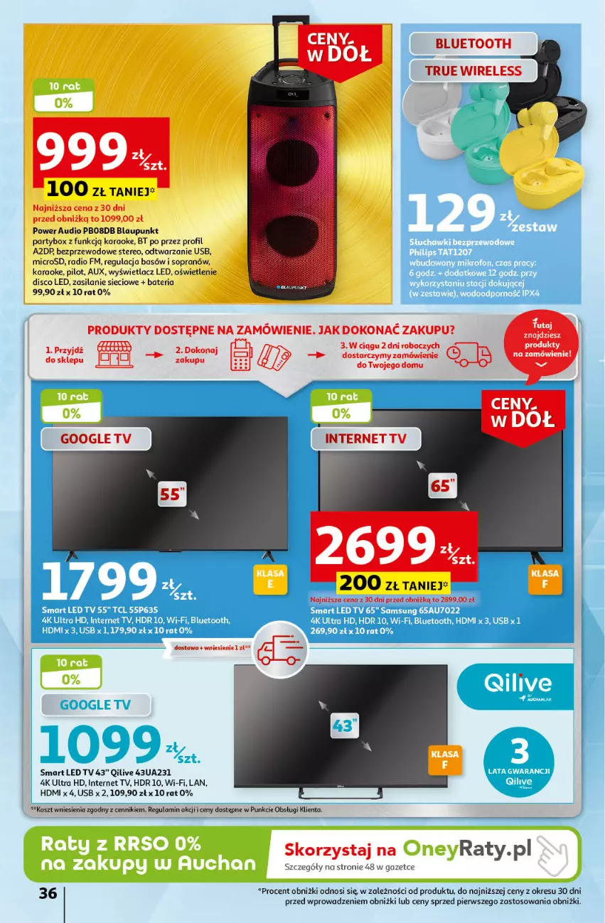 Gazetka promocyjna Auchan - Gazetka Ceny w dół Część 3 Hipermarket Auchan - ważna 18.01 do 24.01.2024 - strona 36 - produkty: Bateria, Kosz, LED TV, Power audio, Silan