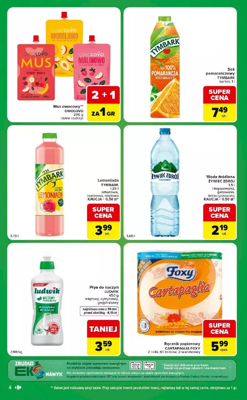 Gazetka promocyjna Carrefour - Gazetka Express w SUMIE ekspresowe zakupy - ważna 30.06 do 06.07.2026 - strona 4 - produkty: Arbuz, LANA, Lemoniada, Ludwik, Mus, Papier, Rolki, Sok, Sok pomarańczowy, Tymbark, Woda