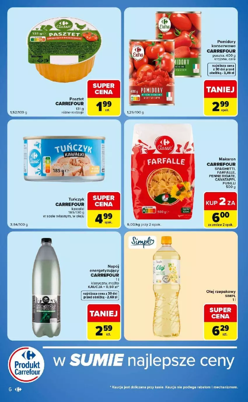Gazetka promocyjna Carrefour - Gazetka Express w SUMIE ekspresowe zakupy - ważna 30.06 do 06.07.2026 - strona 6 - produkty: Fa, Kawa, Makaron, Napój, Olej, Olej rzepakowy, Pasztet, Penne, Pomidory, Ser, Sos, Spaghetti, Tuńczyk