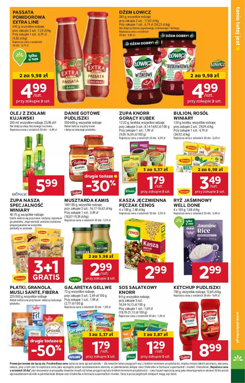 Gazetka promocyjna Stokrotka - Supermarket - ważna 06.03 do 12.03.2025 - strona 19 - produkty: Bulion, Cenos, Danie gotowe, Dżem, Gala, Galaretka, Gra, Granola, HP, Kamis, Kasza, Kasza jęczmienna, Ketchup, Knorr, Kubek, Kujawski, Lion, Mus, Musztarda, Olej, Pudliszki, Rosół, Ryż, Sałat, Sante, Sos, Winiary, Zupa