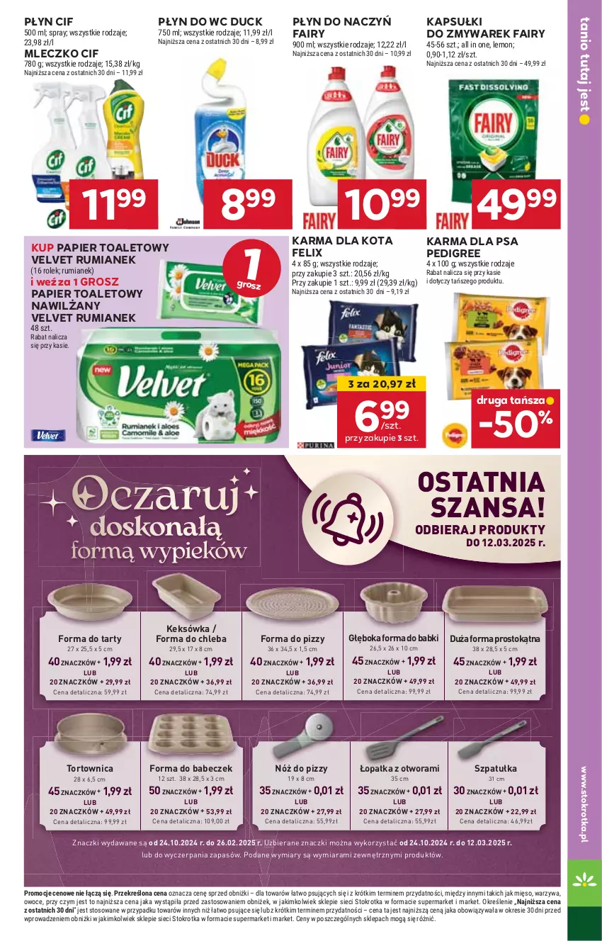 Gazetka promocyjna Stokrotka - Supermarket - ważna 06.03 do 12.03.2025 - strona 33 - produkty: Chleb, Cif, Duck, Fa, Fairy, Felix, HP, Keksówka, Mleczko, Papier, Papier toaletowy, Pedigree, Płyn do wc, Rum, Szpatułka, Tortownica, Velvet