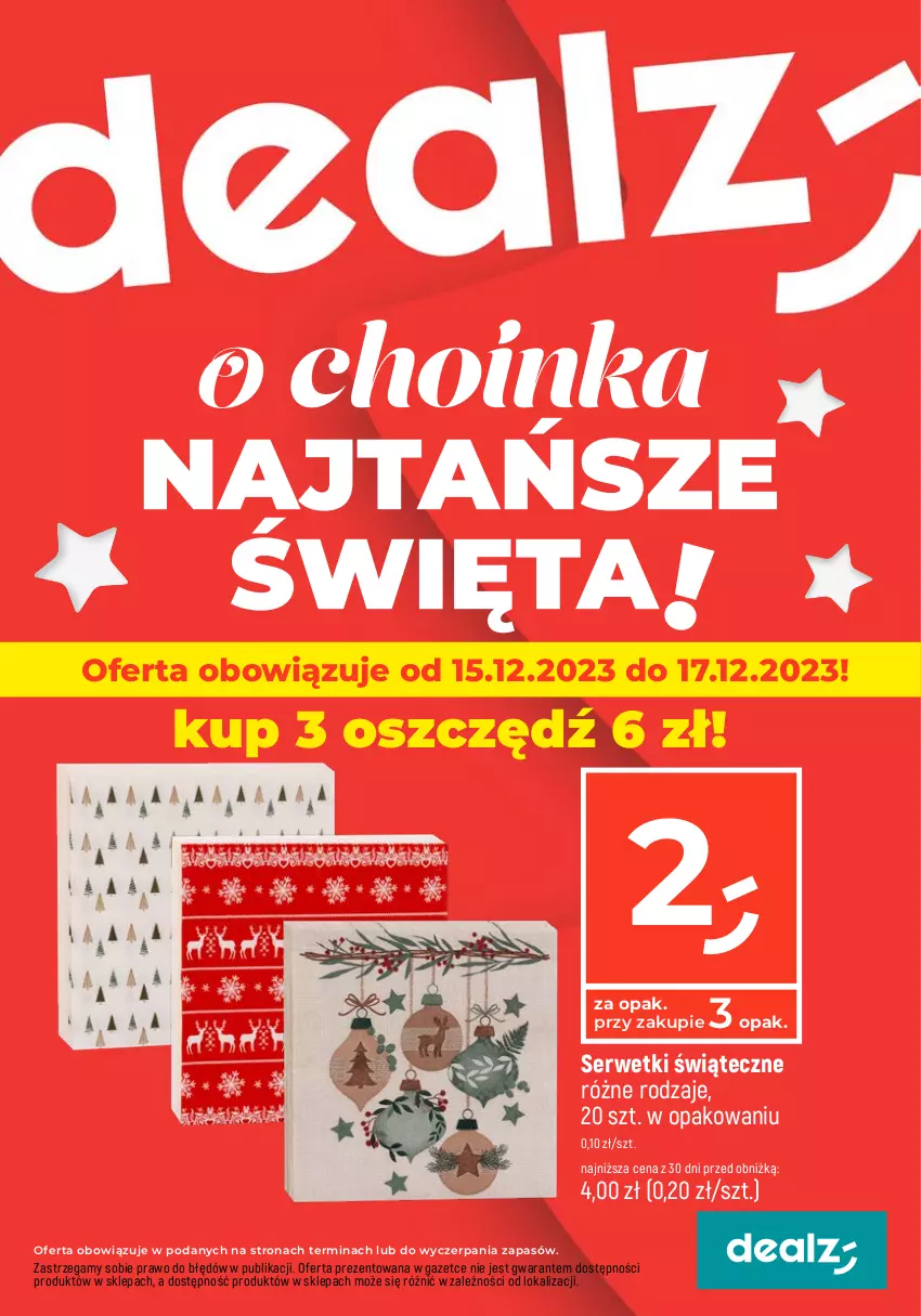 Gazetka promocyjna Dealz - NAJTAŃSZE ŚWIĘTA! - ważna 14.12 do 17.12.2023 - strona 1 - produkty: Ser, Serwetki