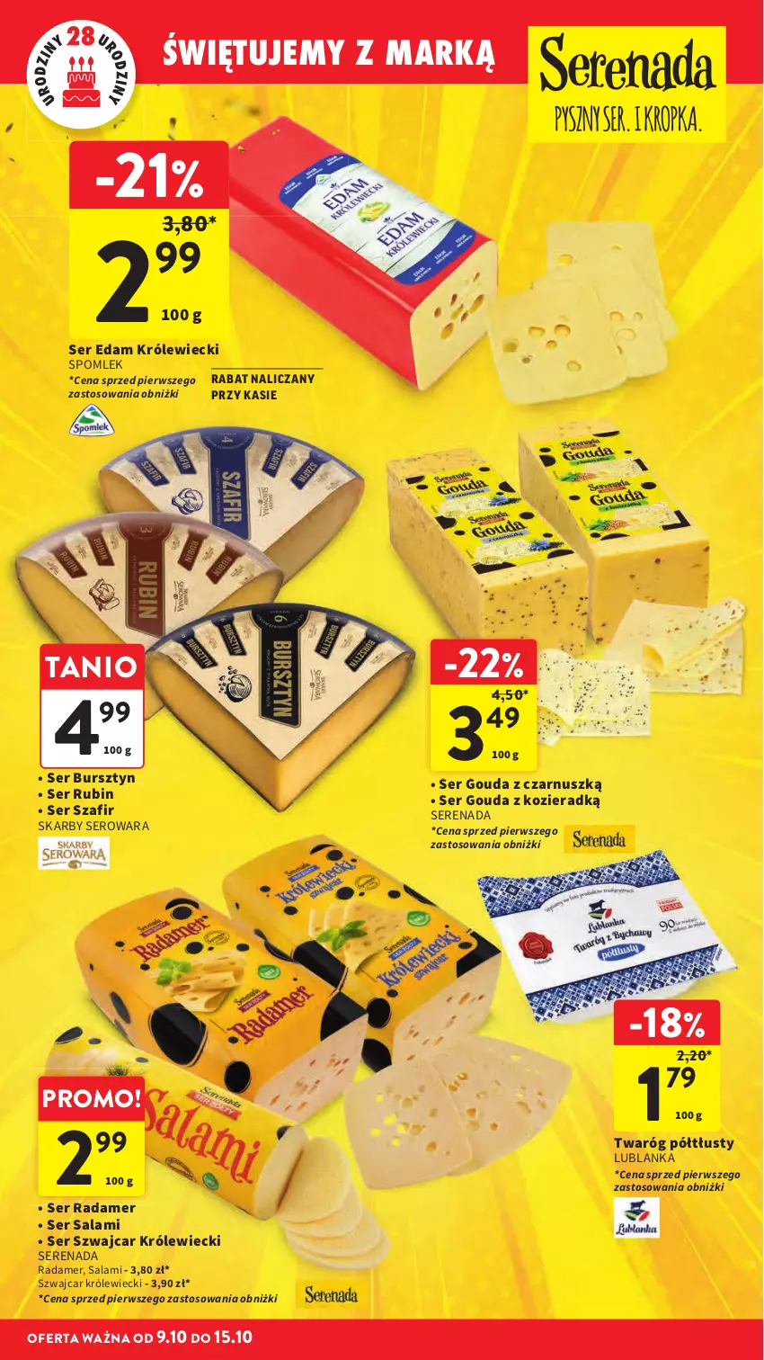 Gazetka promocyjna Intermarche - Gazetka promocyjna - ważna 09.10 do 15.10.2025 - strona 12 - produkty: Bursztyn, Edam, Gouda, Radamer, Rubin, Salami, Ser, Ser salami, Twaróg, Twaróg półtłusty