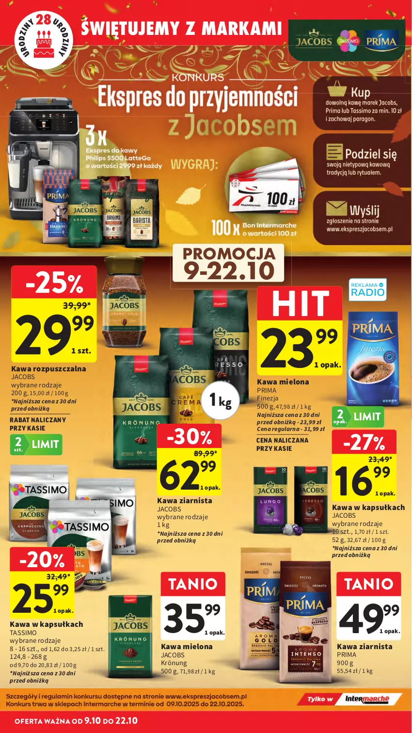 Gazetka promocyjna Intermarche - Gazetka promocyjna - ważna 09.10 do 15.10.2025 - strona 14 - produkty: Jacobs, Jacobs Krönung, Kawa, Kawa mielona, Kawa ziarnista, Prima, Tassimo