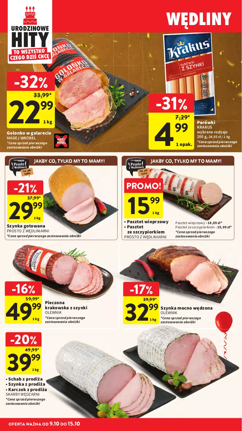 Gazetka promocyjna Intermarche - Gazetka promocyjna - ważna 09.10 do 15.10.2025 - strona 26 - produkty: Gala, Krakus, Madej Wróbel, Olewnik, Parówki, Pasztet, Piec, Szynka
