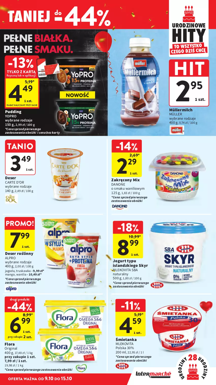 Gazetka promocyjna Intermarche - Gazetka promocyjna - ważna 09.10 do 15.10.2025 - strona 29 - produkty: Alpro, Carte d'Or, Danone, Deser, Flora, Gin, Isla, Jogurt, Mango, Mleko, Mlekovita, Müller, Müllermilch, Pudding, Ser