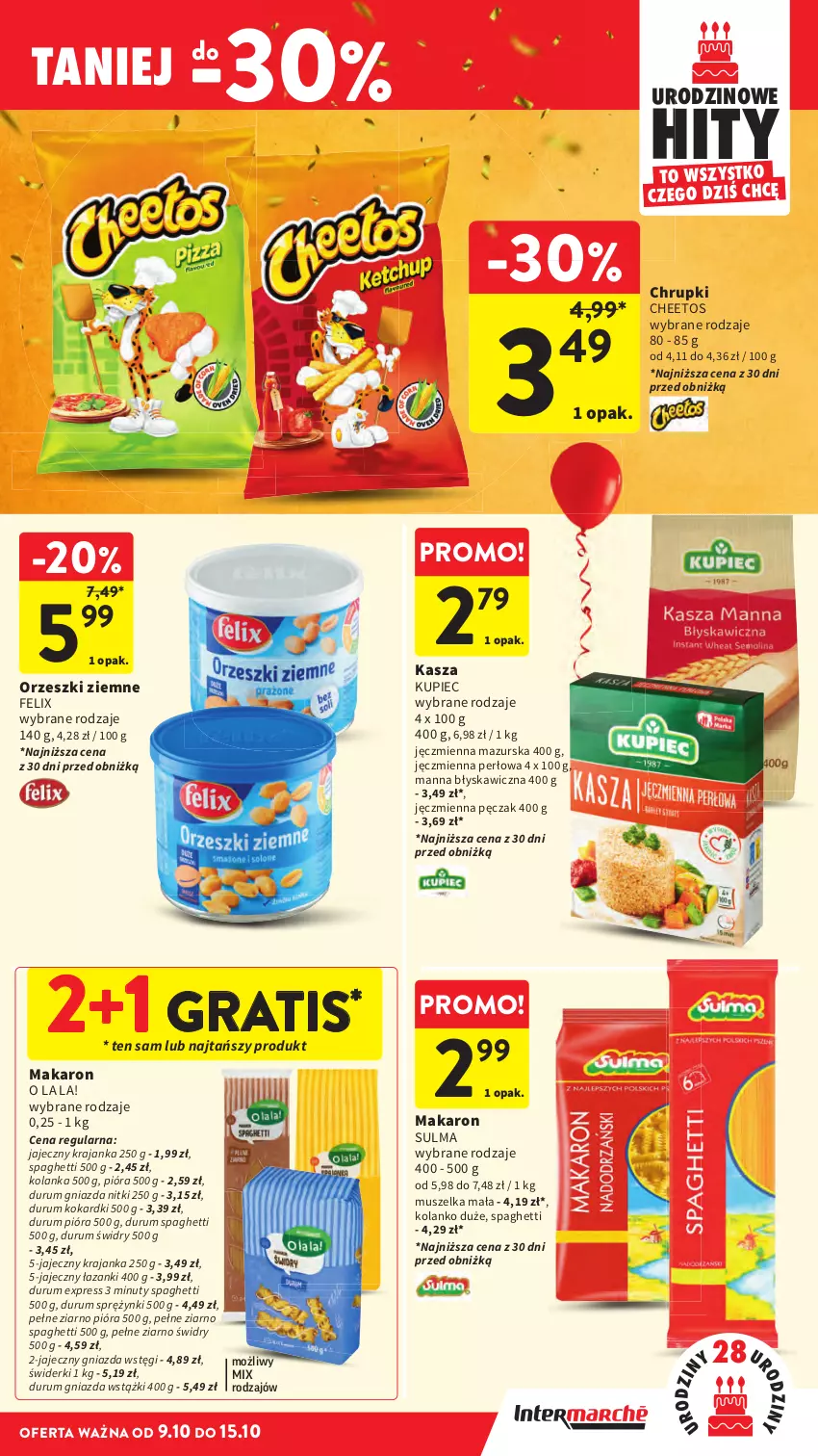 Gazetka promocyjna Intermarche - Gazetka promocyjna - ważna 09.10 do 15.10.2025 - strona 37 - produkty: Cheetos, Chrupki, Felix, Gra, Kasza, Kupiec, Makaron, Mus, Nuty, Orzeszki, Orzeszki ziemne, Piec, Rum, Spaghetti