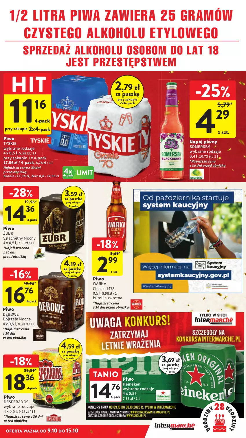 Gazetka promocyjna Intermarche - Gazetka promocyjna - ważna 09.10 do 15.10.2025 - strona 39 - produkty: Desperados, Gra, Heineken, Napój, Piwa, Piwo, Somersby, Tyskie, Warka