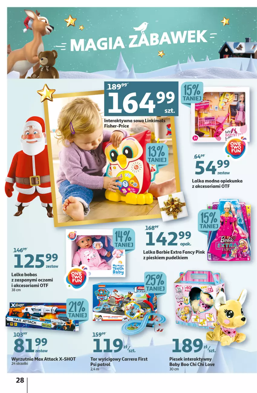 Gazetka promocyjna Auchan - Gazetka Magia Świąt Auchan Hipermarket - ważna 08.12 do 14.12.2022 - strona 28 - produkty: Barbie, Carrera, Fa, Fisher-Price, Lalka, Psi Patrol, Tera, Tor wyścigowy, Wyrzutnia