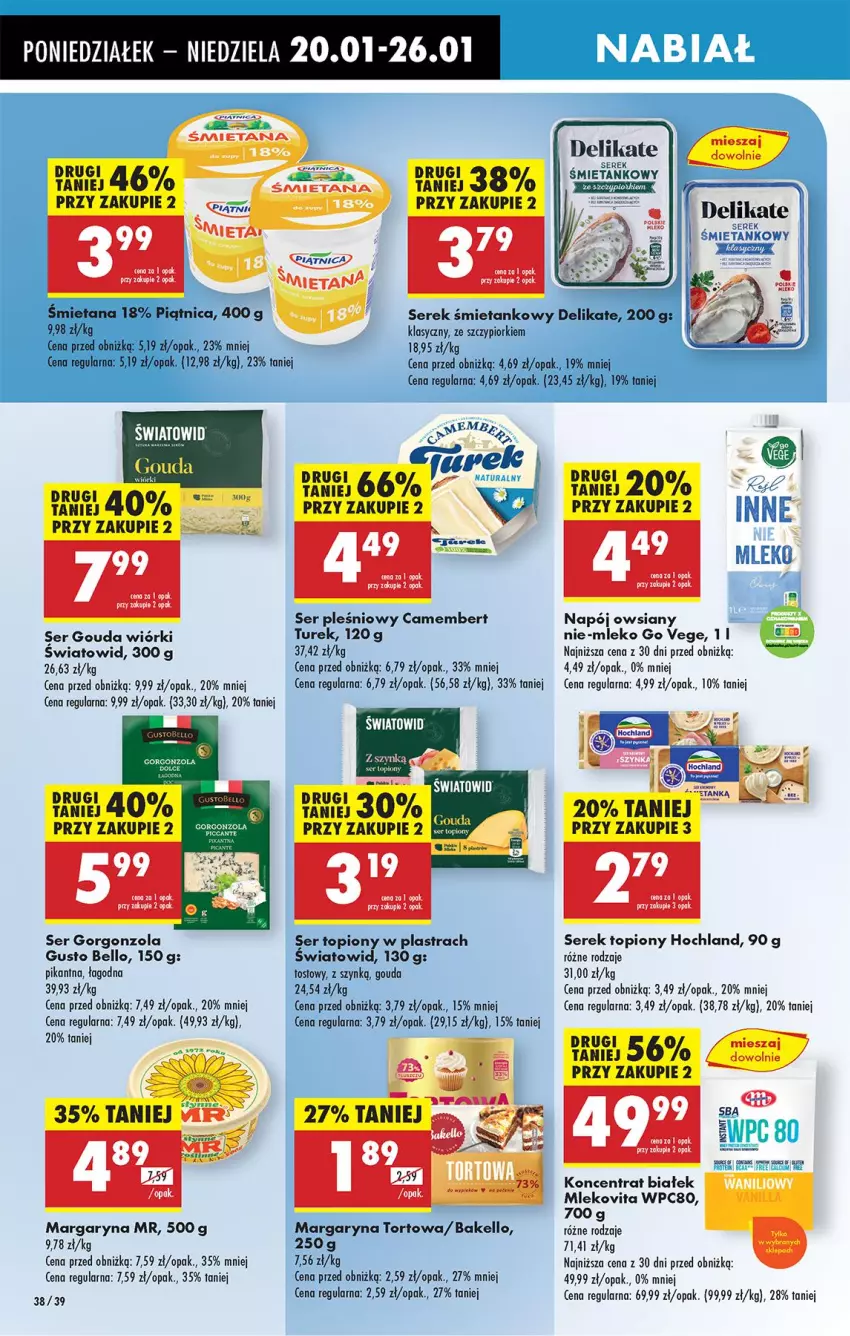 Gazetka promocyjna Biedronka - Od Poniedziałku - ważna 20.01 do 25.01.2025 - strona 44 - produkty: Bell, Camembert, Fa, Gorgonzola, Gouda, Hochland, Margaryna, Mleko, Mlekovita, Napój, Ser, Ser pleśniowy, Ser topiony, Serek, Top