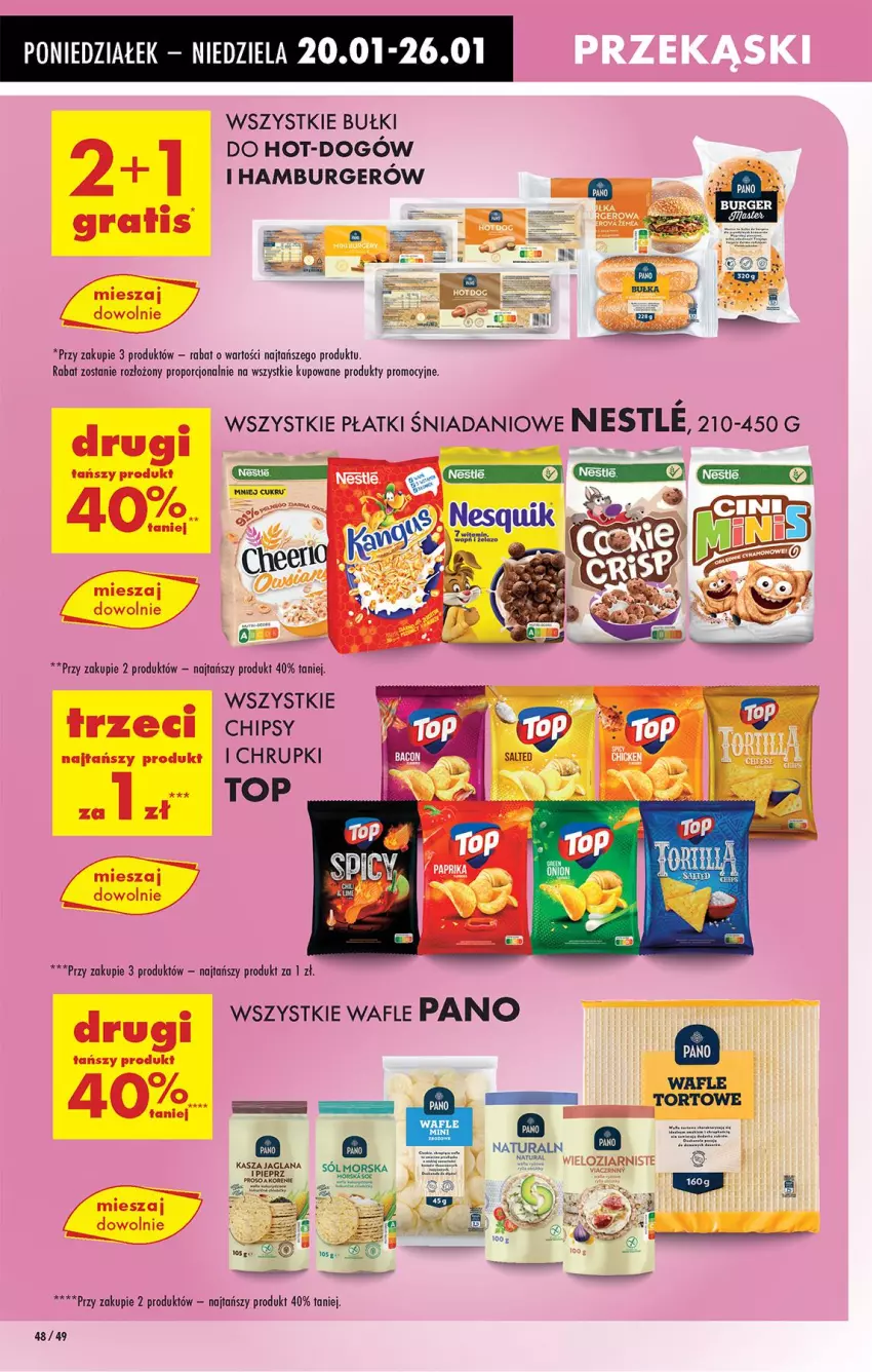 Gazetka promocyjna Biedronka - Od Poniedziałku - ważna 20.01 do 25.01.2025 - strona 56 - produkty: Burger, Chipsy, Chrupki, Danio, Hamburger, Kasza, Kasza jaglana, LANA, Por, Sól, Top, Wafle