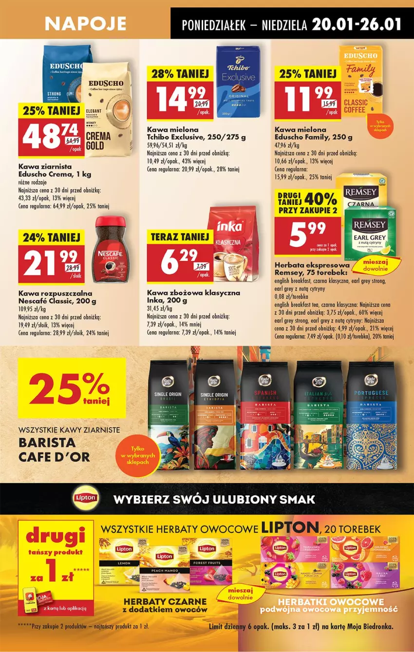 Gazetka promocyjna Biedronka - Od Poniedziałku - ważna 20.01 do 25.01.2025 - strona 57 - produkty: Cytryny, Earl Grey, Fa, Gin, Herbata, Inka, Kawa, Kawa mielona, Kawa rozpuszczalna, Kawa zbożowa, Kawa ziarnista, Tchibo, Tera, Torebka