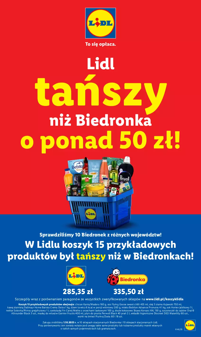 Gazetka promocyjna Lidl - GAZETKA - ważna 10.11 do 15.11.2025 - strona 11 - produkty: BEBILON, Chrzan, Dallmayr, Discreet, Dżem, Fructis, Garnier, Gra, Grejpfrut, Hortex, Kawa, Kokos, Kosz, Kujawski, Lack, Mleko, Mleko Bebilon, Nektar, Olej, Perwoll, Płyn do prania, Por, Pur, Rama, Sok, Sos, Wkładki, Worki na śmiec, Worki na śmieci