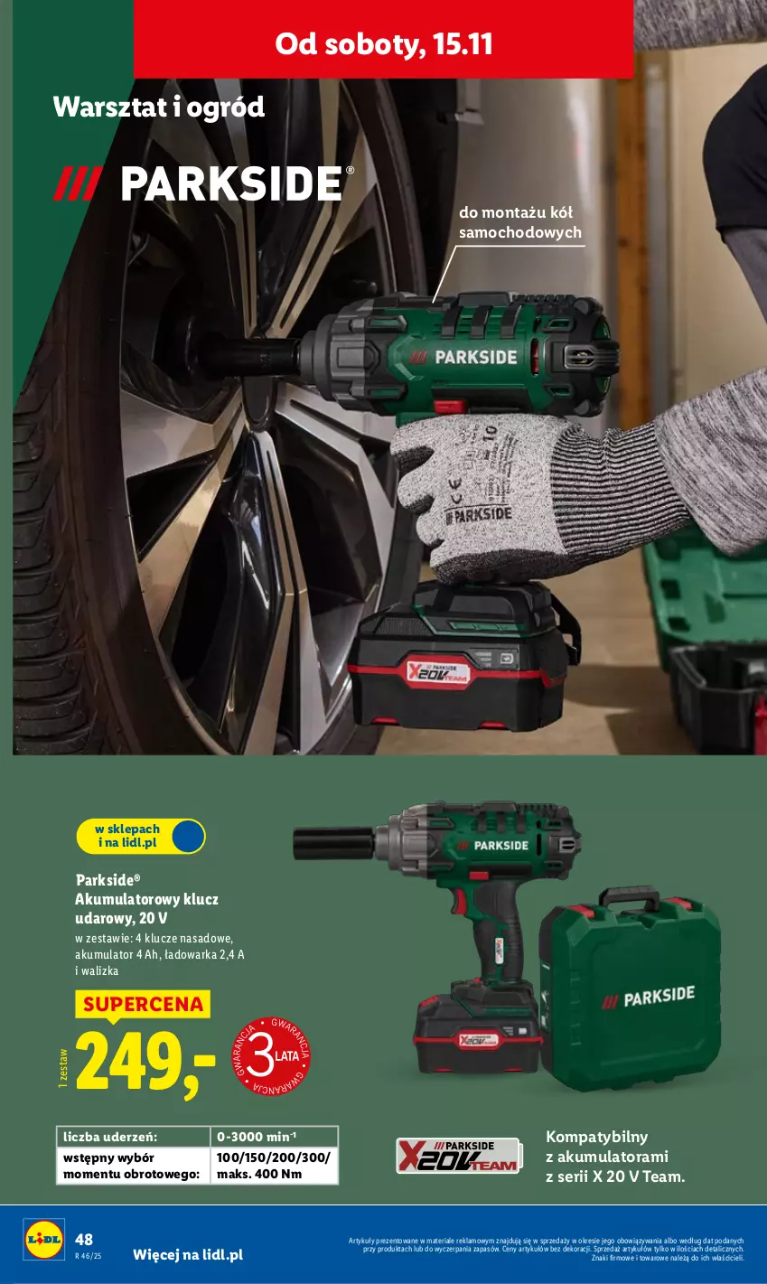 Gazetka promocyjna Lidl - GAZETKA - ważna 10.11 do 15.11.2025 - strona 52 - produkty: Akumulator, Klucz udarowy, Ogród, Parkside, Ser, Walizka, Warka