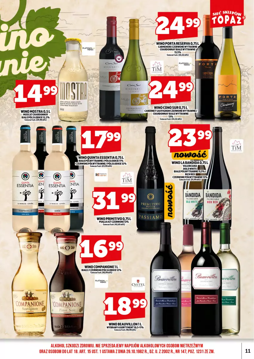 Gazetka promocyjna Topaz - Gazetka - ważna 01.08 do 17.08.2025 - strona 13 - produkty: AniOne, Bandi, Cabernet Sauvignon, Chardonnay, Mus, Por, Ser, Wino