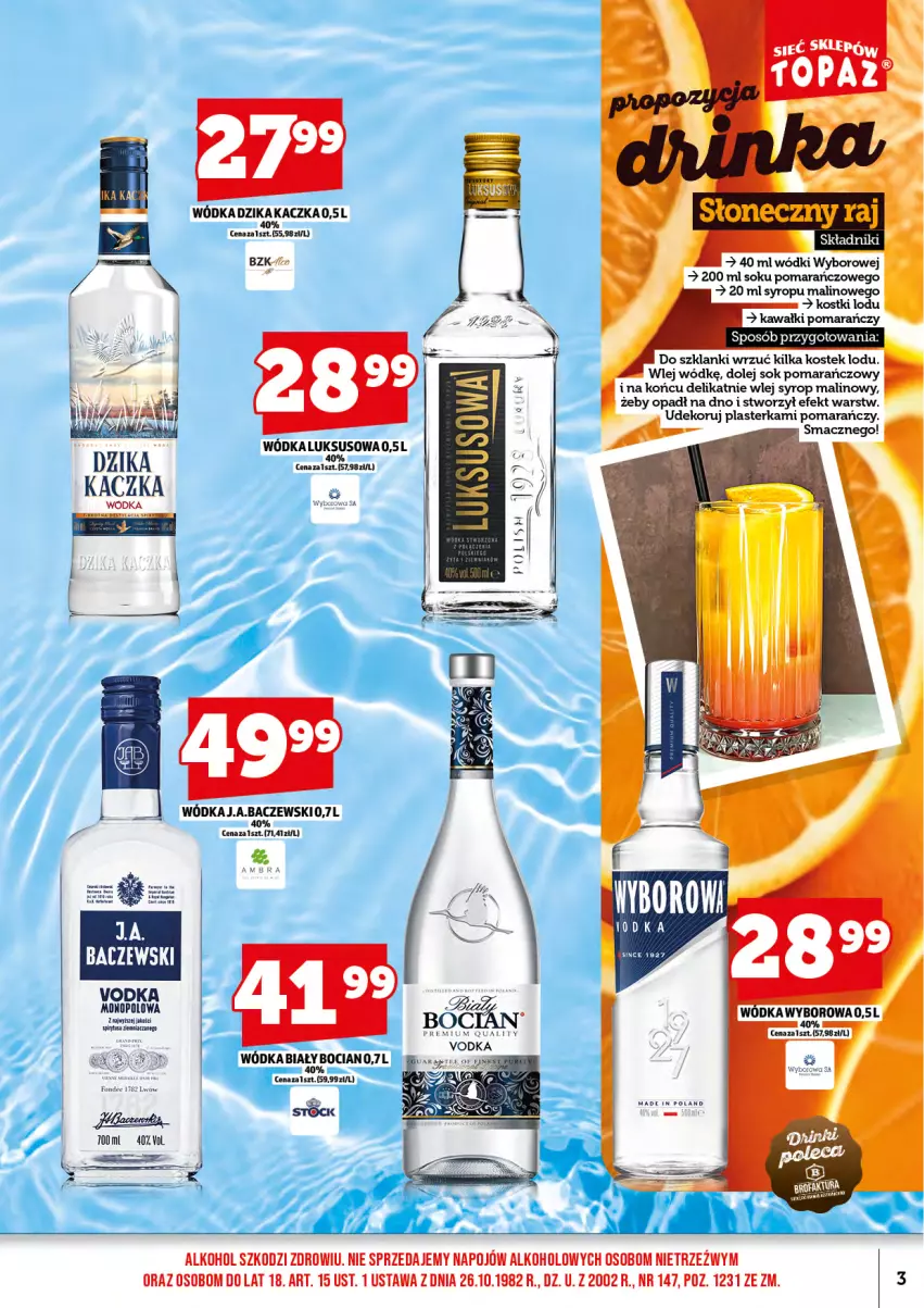 Gazetka promocyjna Topaz - Gazetka - ważna 01.08 do 17.08.2025 - strona 5 - produkty: Biały Bocian, Kaczka, Kawa, Lanki, Olej, Sok, Sok pomarańczowy, Stek, Syrop, Wódka, Wyborowa