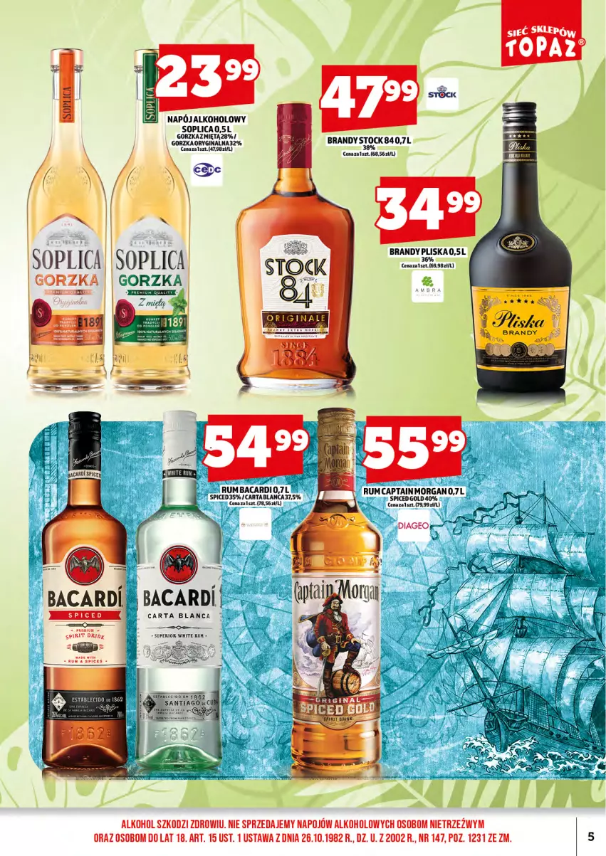 Gazetka promocyjna Topaz - Gazetka - ważna 01.08 do 17.08.2025 - strona 7 - produkty: Bacardi, Brandy, Napój, Pliska, Rum, Soplica, Stock