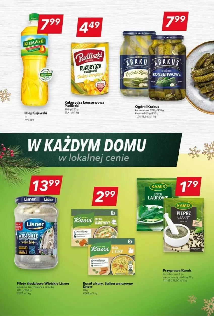 Gazetka promocyjna Lewiatan - ważna 14.12 do 24.12.2023 - strona 15 - produkty: Bulion, Kamis, Knorr, Krakus, Kujawski, Laur, Lion, Lisner, Olej, Pieprz, Rosół, Ser