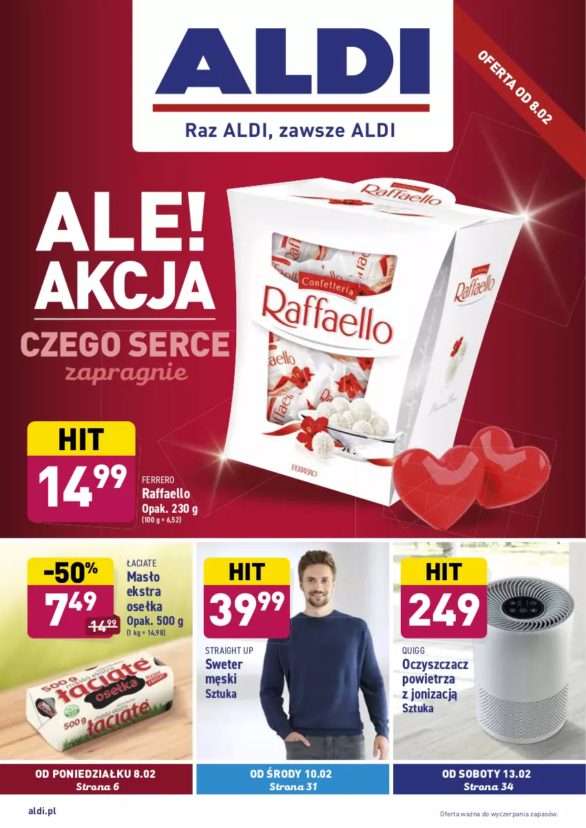 Gazetka promocyjna Aldi - ALE! CENA w ALDI - ważna 08.02 do 13.02.2021 - strona 1 - produkty: Fa, Ferrero, Masło, Oczyszczacz powietrza, Raffaello, Ser, Sweter