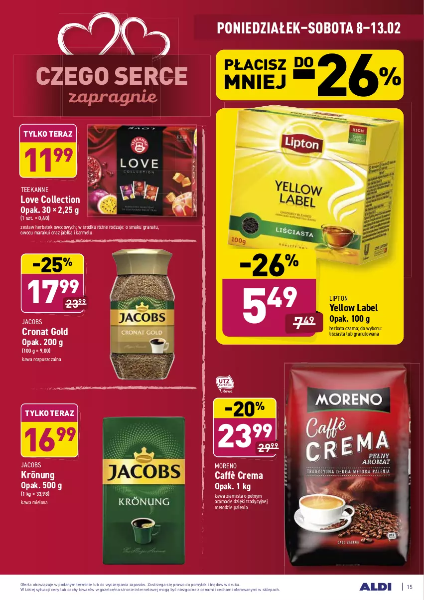 Gazetka promocyjna Aldi - ALE! CENA w ALDI - ważna 08.02 do 13.02.2021 - strona 15 - produkty: Gra, Granat, Herbata, Herbata czarna, Jabłka, Jacobs, Kawa, Kawa mielona, Kawa rozpuszczalna, Kawa ziarnista, Lipton, Ser, Teekanne, Tera