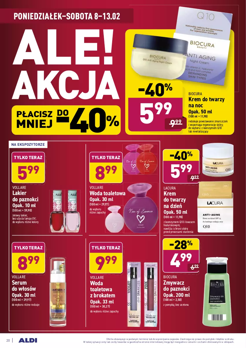 Gazetka promocyjna Aldi - ALE! CENA w ALDI - ważna 08.02 do 13.02.2021 - strona 20 - produkty: Krem do twarzy, Lakier, Lakier do paznokci, Mars, Rum, Ser, Serum, Serum do włosów, Tera, Woda, Woda toaletowa, Zmywacz do paznokci