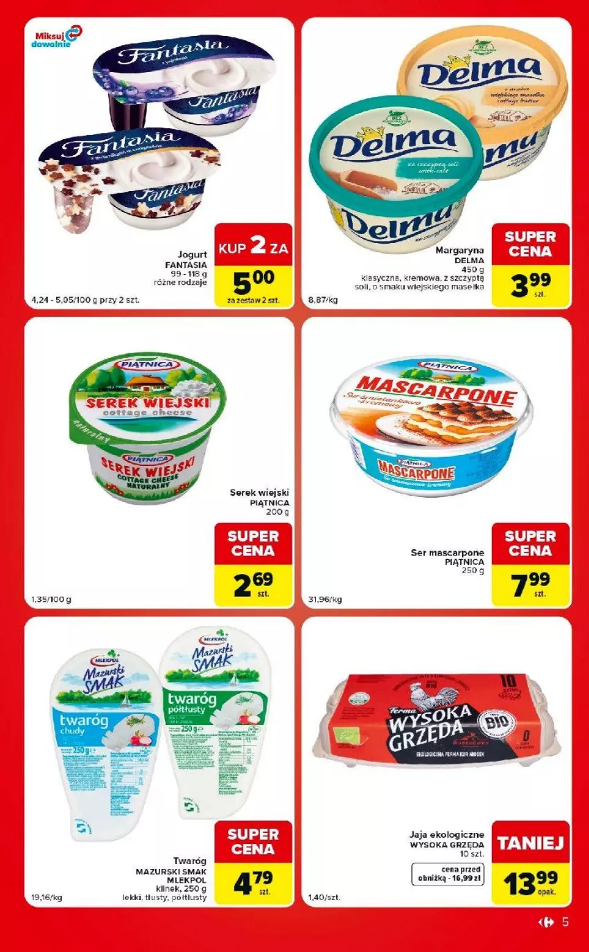 Gazetka promocyjna Carrefour - Gazetka Market w SUMIE ekspresowe zakupy - ważna 11.08 do 17.08.2026 - strona 5 - produkty: Delma, Fa, Fanta, Jaja, Margaryna, Piątnica, Por, Ser, Serek, Serek wiejski, Sok, Twaróg