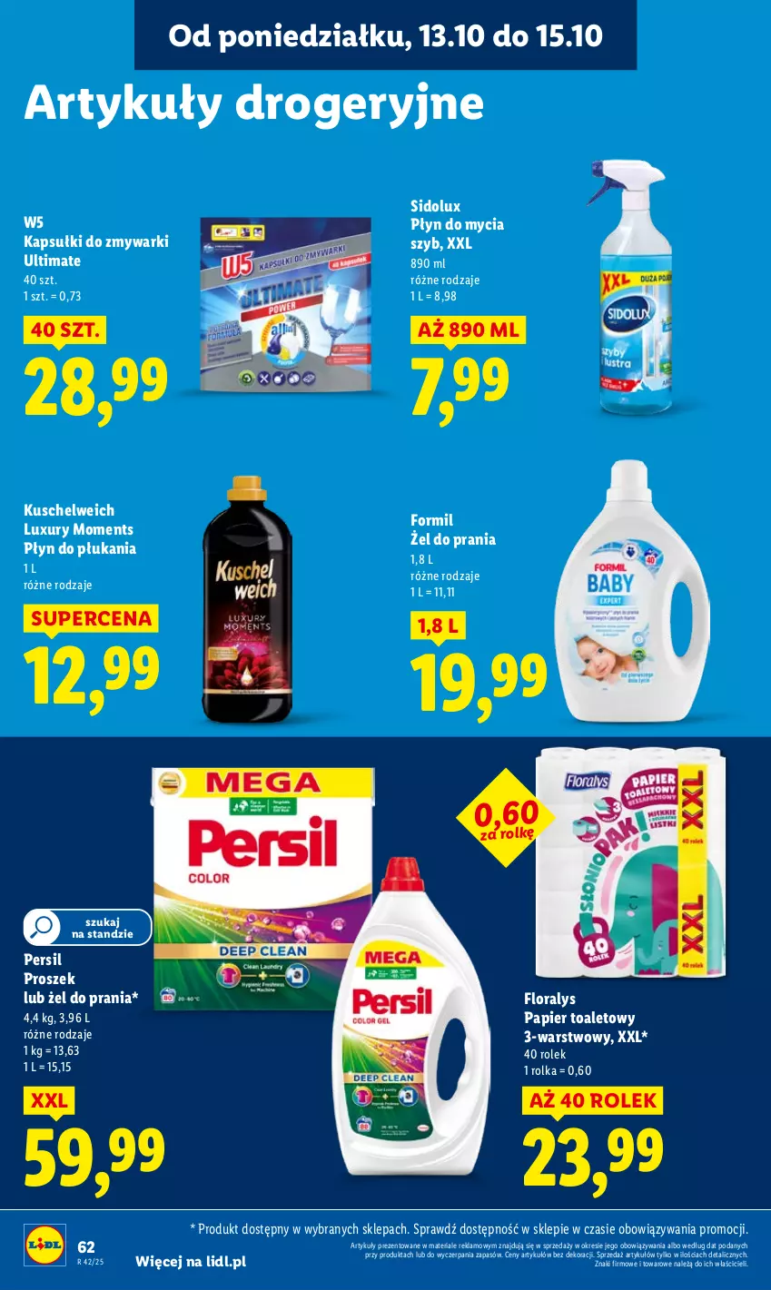Gazetka promocyjna Lidl - GAZETKA - ważna 13.10 do 15.10.2025 - strona 62 - produkty: Flora, Moments, Papier, Papier toaletowy, Persil, Płyn do mycia, Płyn do płukania, Sidolux, Zmywarki