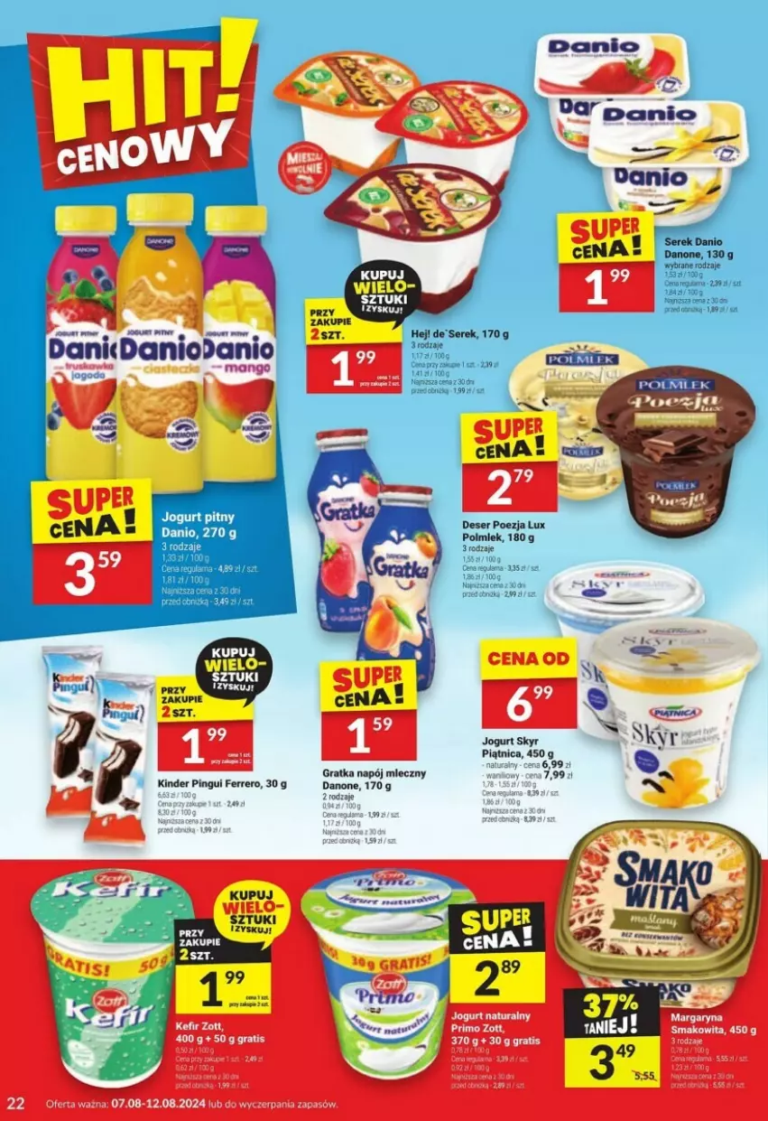 Gazetka promocyjna Twoj Market - ważna 07.08 do 20.08.2024 - strona 15 - produkty: Danone, Deser, Ferrero, Gra, Kinder, Piątnica, Polmiek, Ser