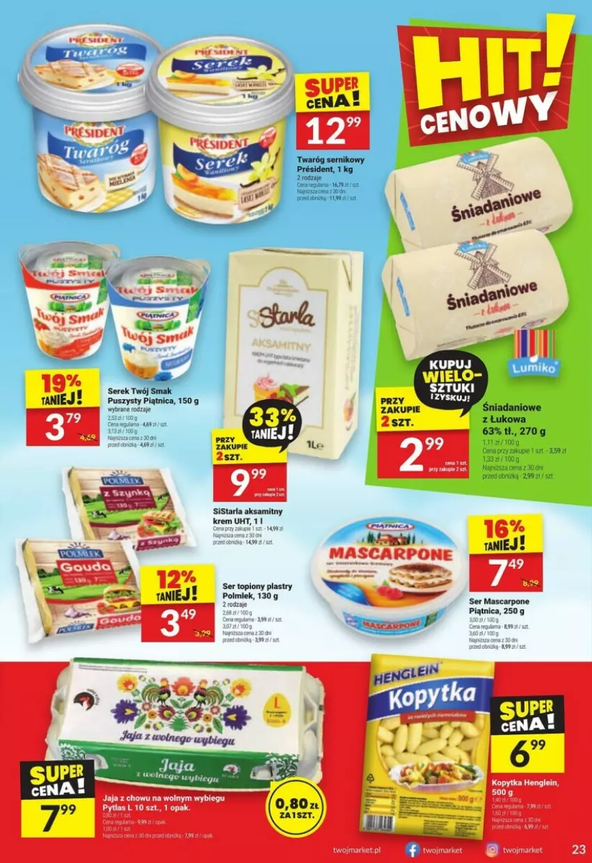 Gazetka promocyjna Twoj Market - ważna 07.08 do 20.08.2024 - strona 16 - produkty: Aksam, Danio, Kopytka, Mascarpone, Piątnica, Ser