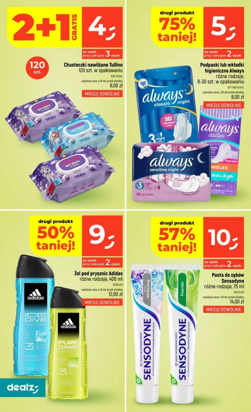 Gazetka promocyjna Dealz - NOWA GAZETKA - ważna 27.08 do 02.09.2026 - strona 32 - produkty: Adidas, Always, Chusteczki, Pasta do zębów, Podpaski, Sensodyne, Wkładki