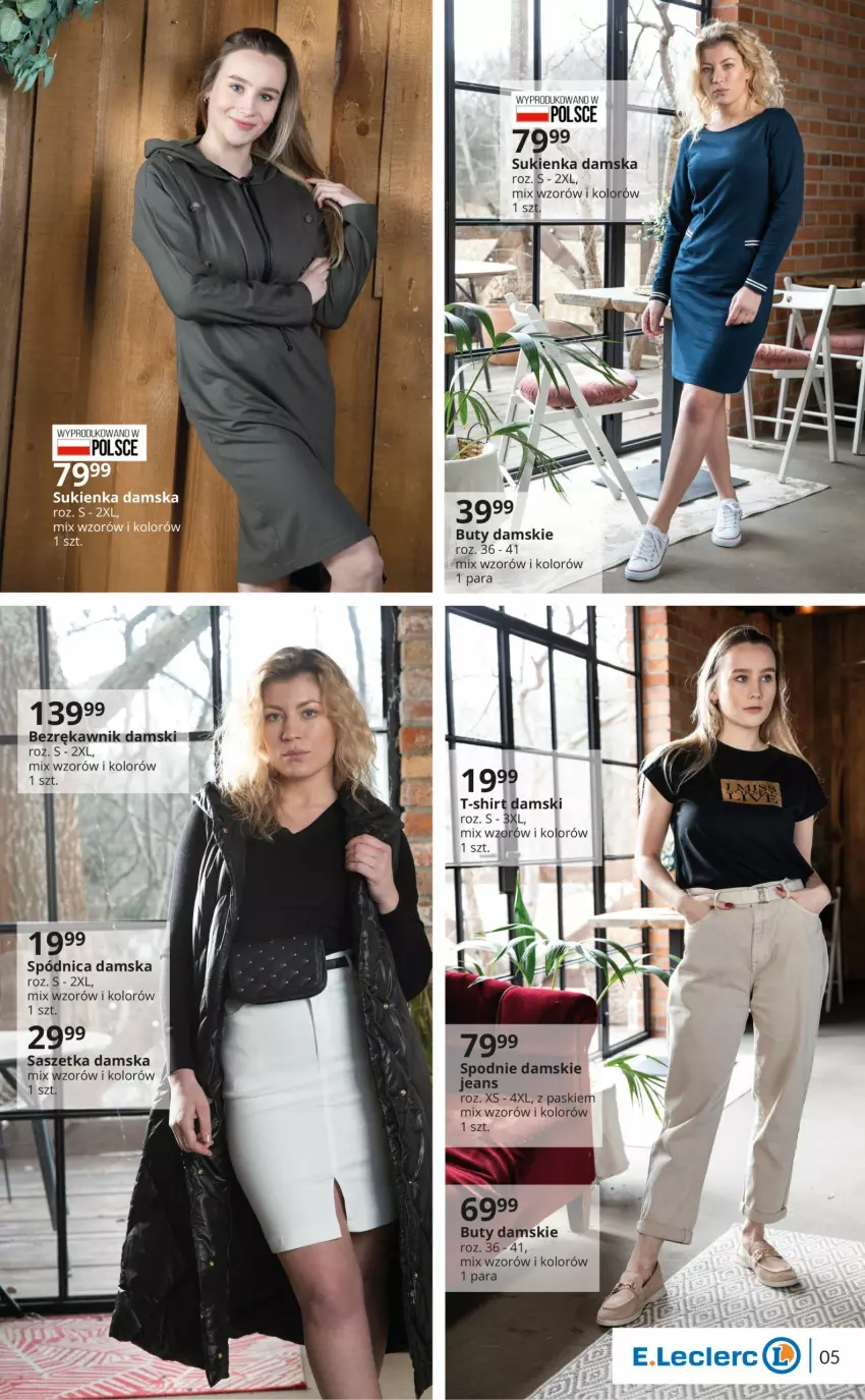 Gazetka promocyjna E Leclerc - ważna 14.03 do 25.03.2023 - strona 5 - produkty: Buty, Spódnica, Spodnie, Sukienka, T-shirt