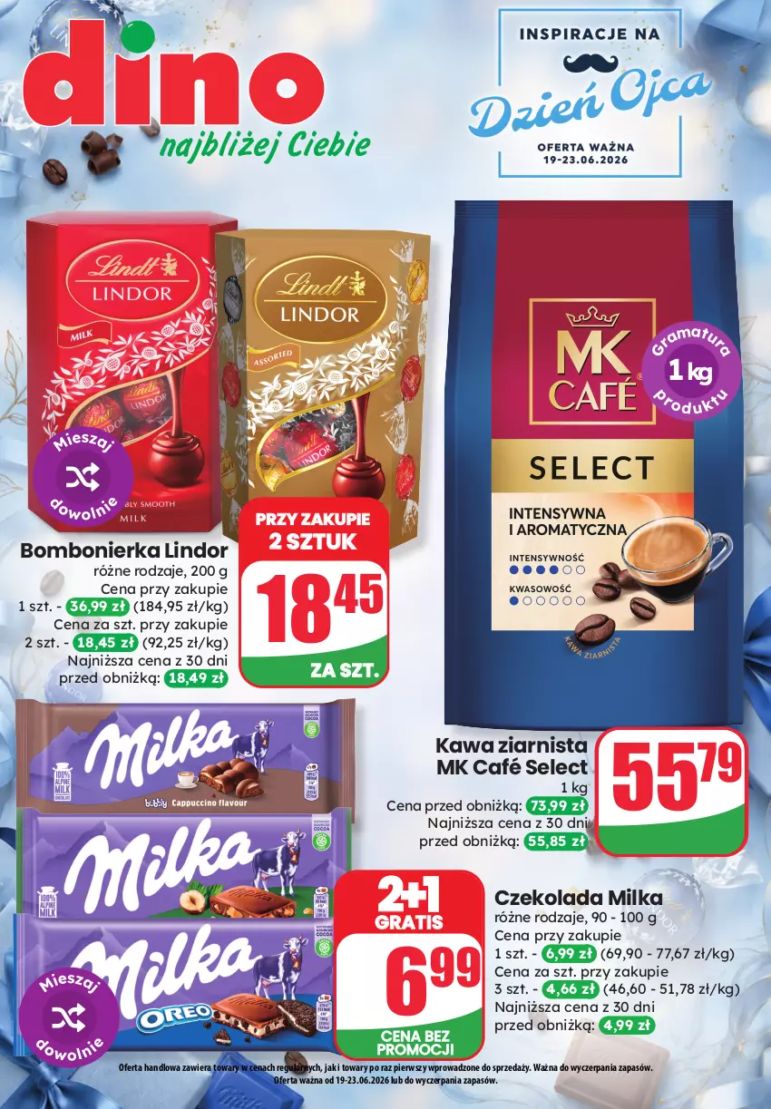 Gazetka promocyjna Dino - Katalog - Dzień Ojca 2026 - ważna 19.06 do 23.06.2026 - strona 1 - produkty: Czekolada, Gra, Kawa, Kawa ziarnista, Lindor, Milka