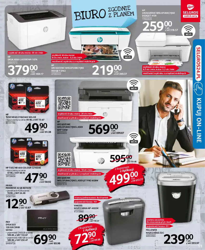 Gazetka promocyjna Selgros - Oferta przemysłowa - ważna 07.01 do 19.01.2022 - strona 11 - produkty: Biuro, Drukarka, Hama, HP, Kosz, Mobil, Niszczarka, Pendrive, Ser, Tusz, Urządzenie wielofunkcyjne