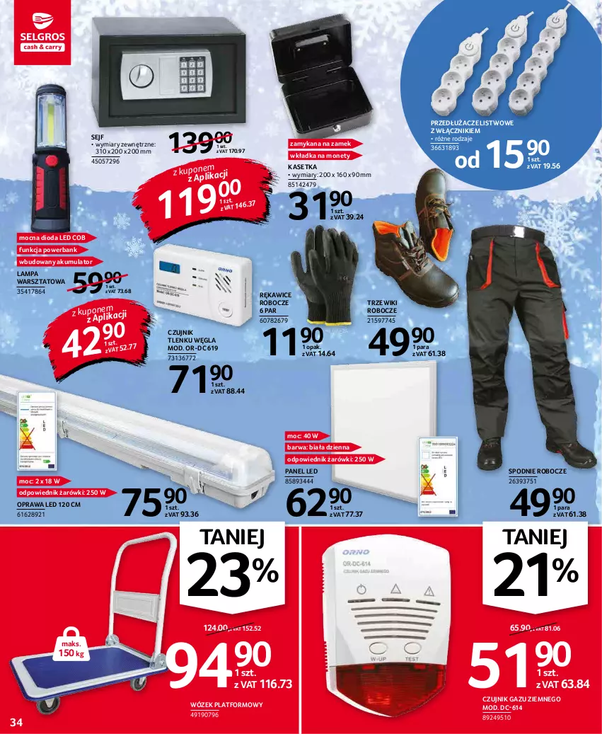 Gazetka promocyjna Selgros - Oferta przemysłowa - ważna 07.01 do 19.01.2022 - strona 34 - produkty: Akumulator, Lampa, Powerbank, Rękawice, Rękawice robocze, Sejf, Spodnie, Wózek