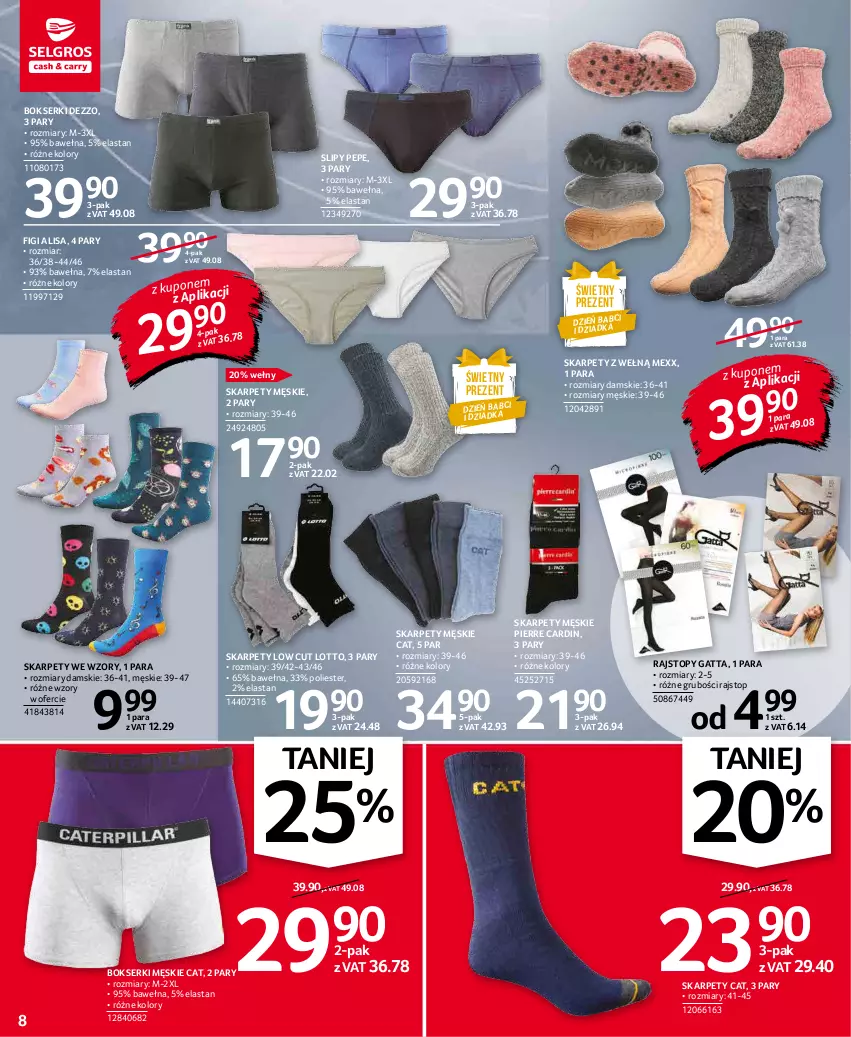 Gazetka promocyjna Selgros - Oferta przemysłowa - ważna 07.01 do 19.01.2022 - strona 8 - produkty: Bokserki, Figi, Gatta, Karp, Mexx, Pierre Cardin, Rajstopy, Ser, Slipy, Top, Wełna